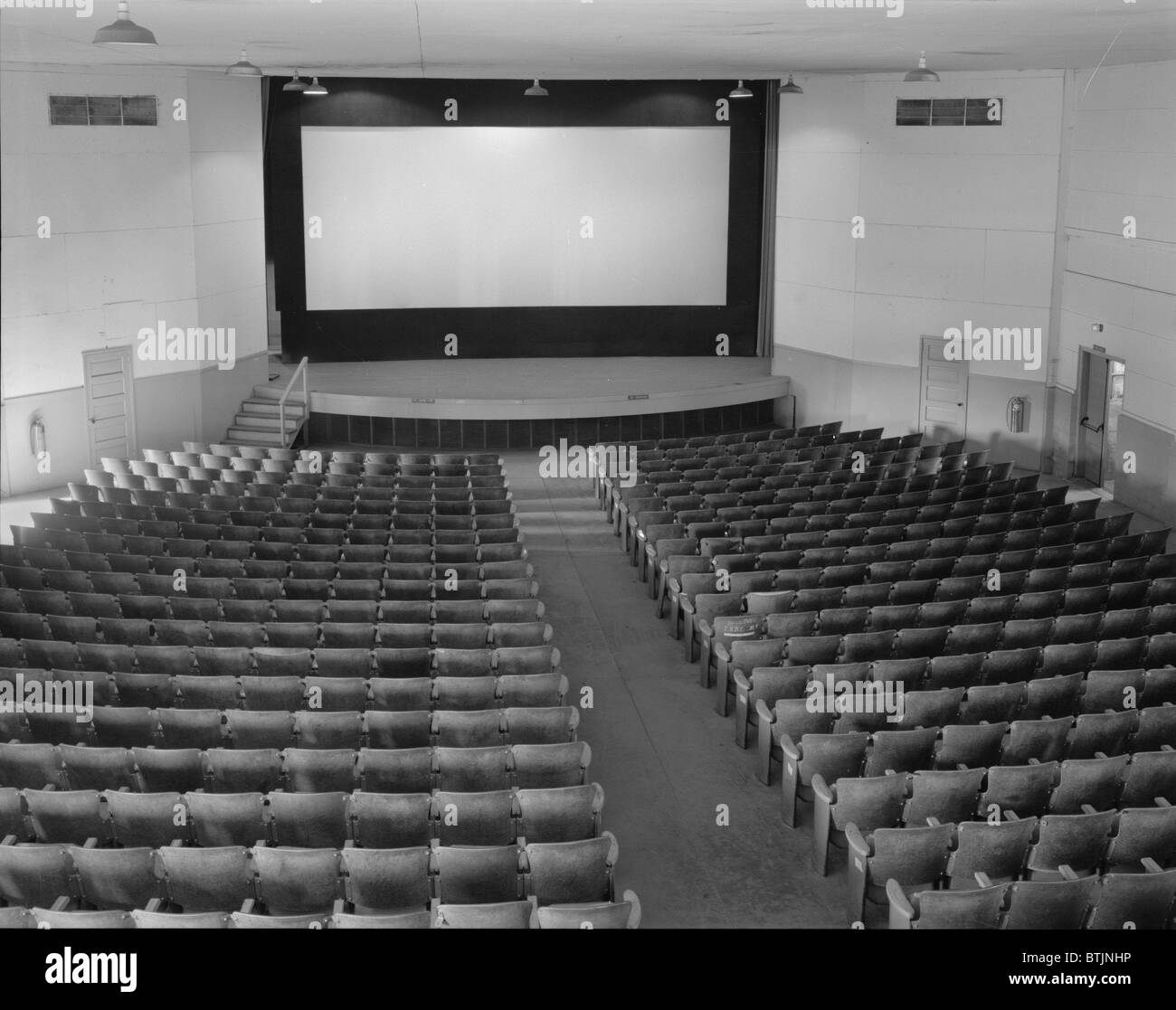 Movie Theaters, the Fort McCoy Building, constructed in 1942, South Eleventh Avenue & South B Street, Sparta, Wisconsin, circa 1940s. Stock Photo