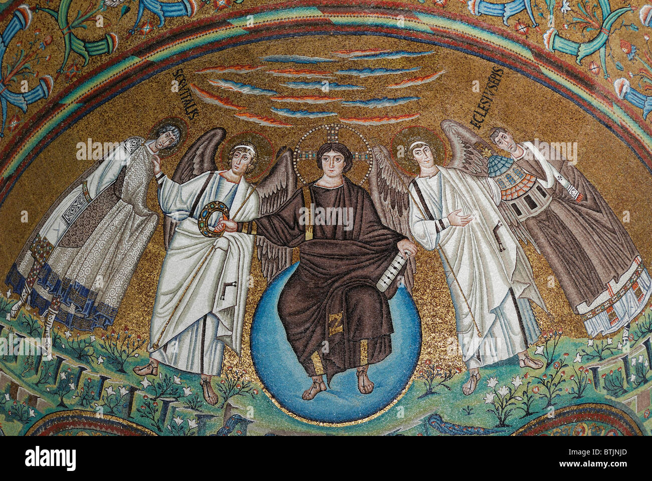 Ravenna. Italy. 6th C AD mosaics depicting Christ as creator of the cosmos, Basilica di San Vitale. Stock Photo