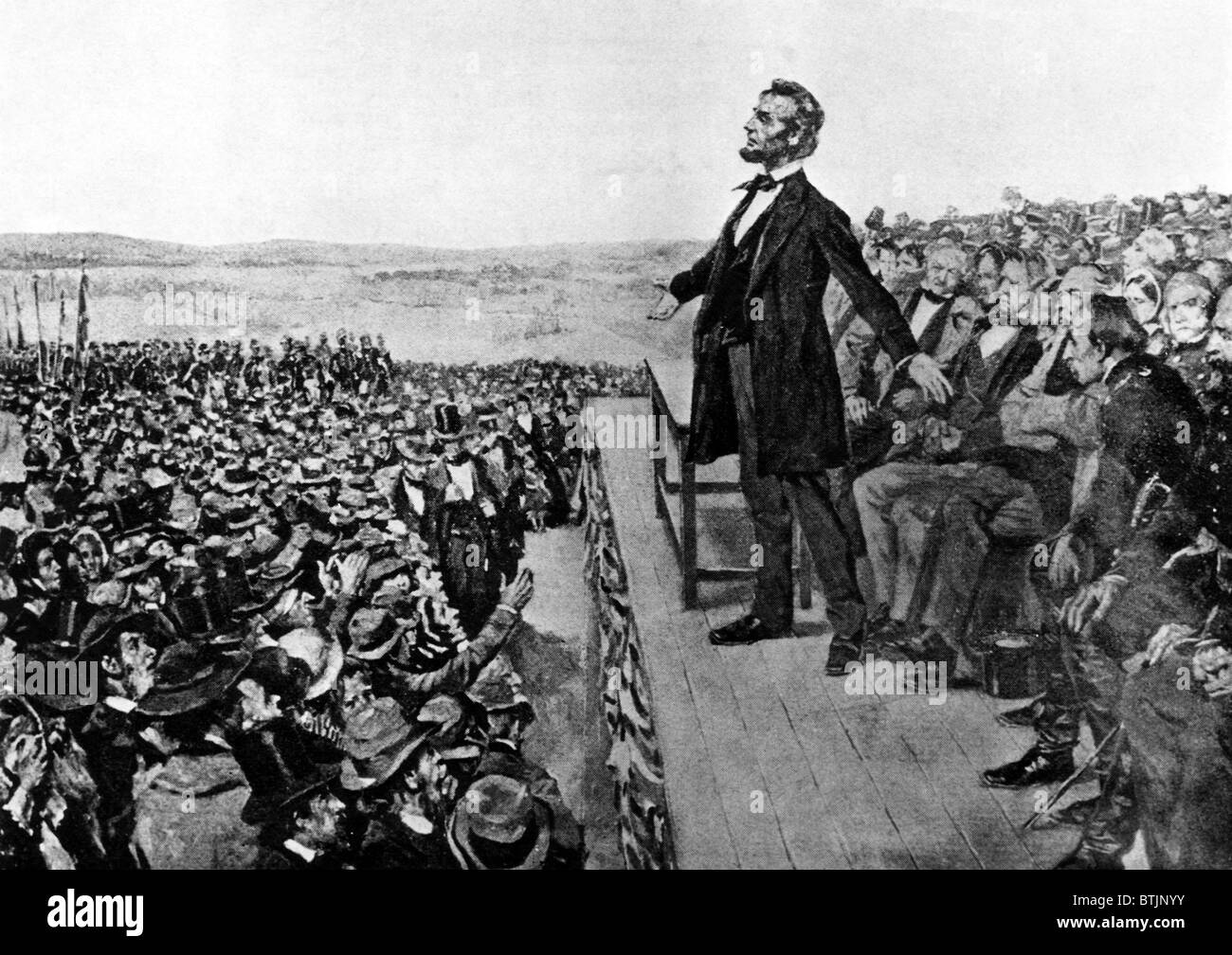 Abraham Lincoln (1809-1865), U.S. President (1861-1865), A.T. Keller sketch of Lincoln's Gettysburg Address in Gettysburg Pennsy Stock Photo