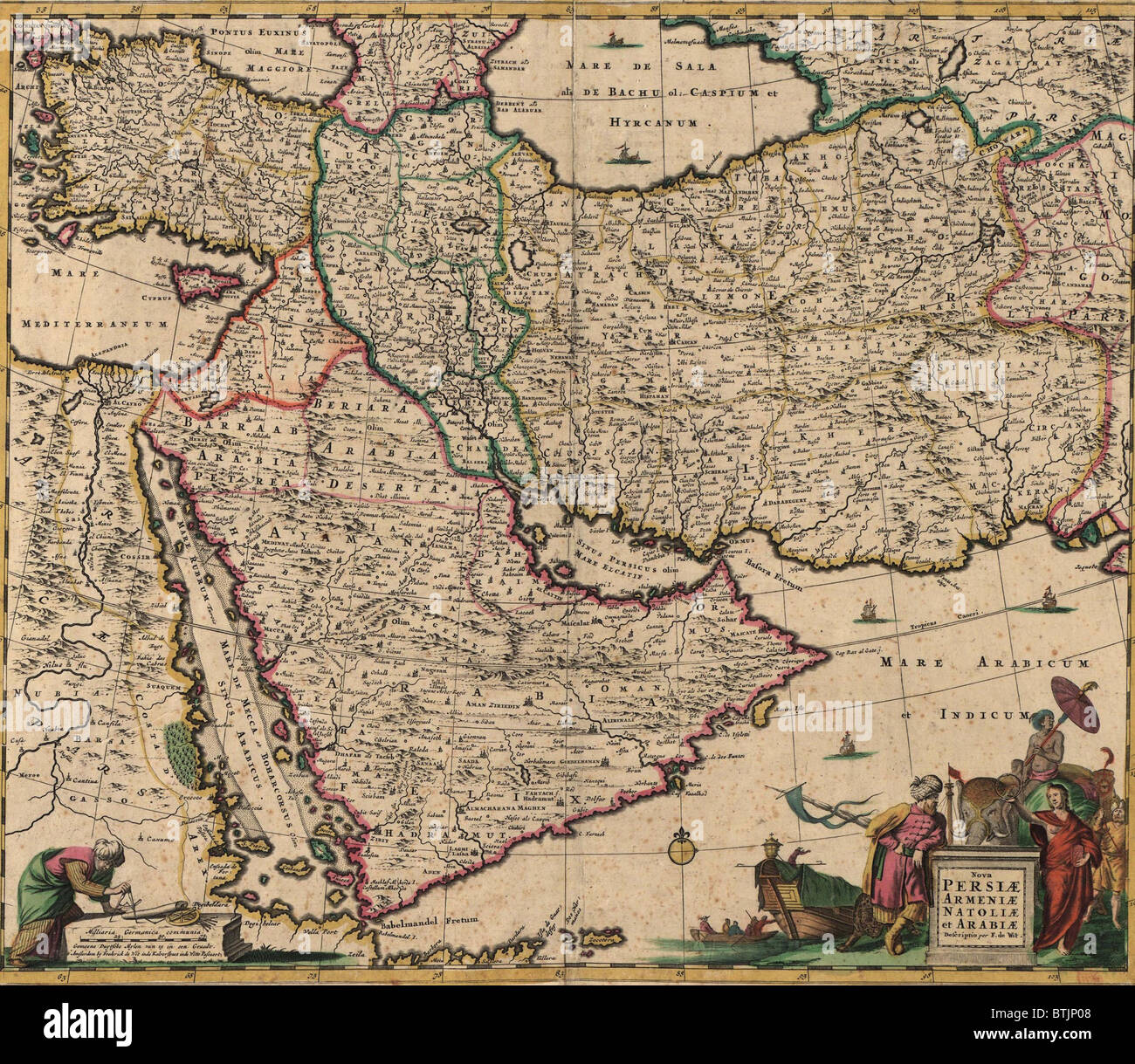 1666 map of Southwest Asia, showing Arabia, Persia, and Ottoman Empire. Stock Photo