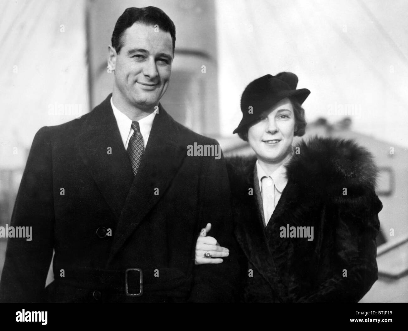 Lou Gehrig and bride Eleanor arrive back in New York after a world tour, 2/13/35 Stock Photo