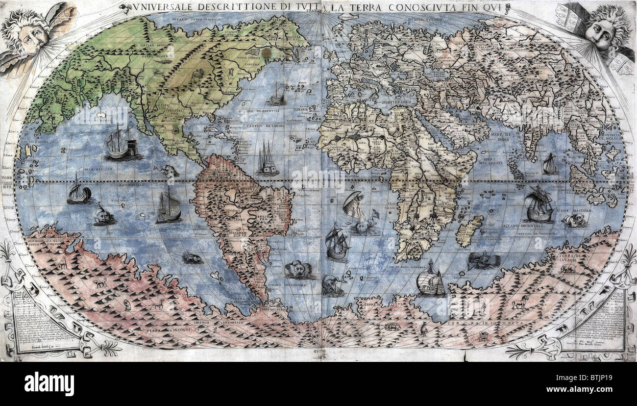 1565 World Map by Paulo Forlani, based on the work of Giacomo Gastaldi