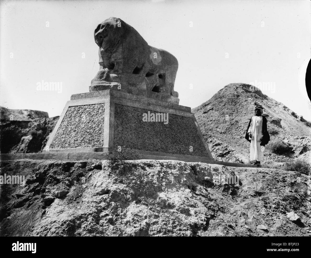 Babylon, a Basalt lion, Iraq, circa 1932. Stock Photo