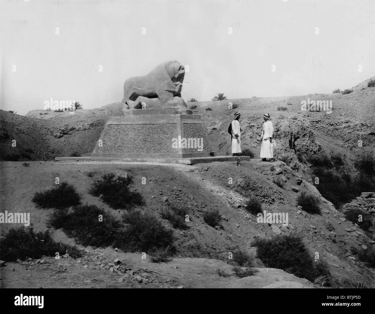 Babylon, Basalt lion, Iraq, circa 1932. Stock Photo