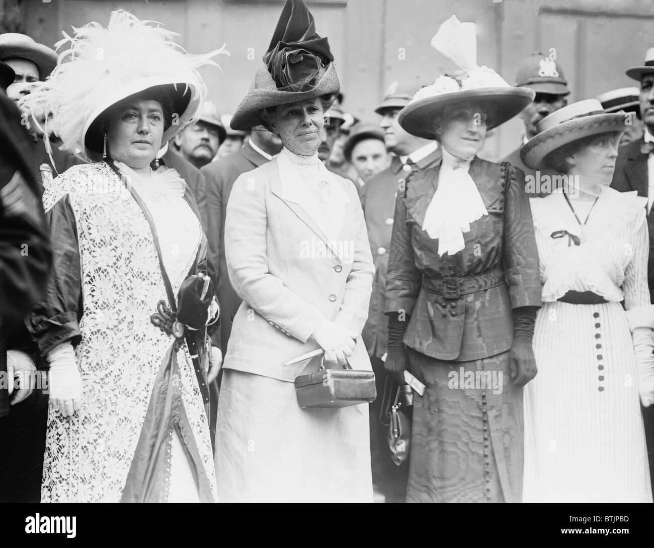 First Lady, Mrs. William Taft, second from left, is joined by other women, dressed in the elaborate style of the 'Gilded Age.' Stock Photo