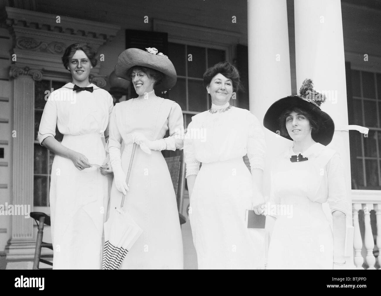 Woodrow Wilson's wife and daughter  Left to right: Jessie, Eleanor,  Mrs. Ellen Wilson, Margaret in 1912. Stock Photo