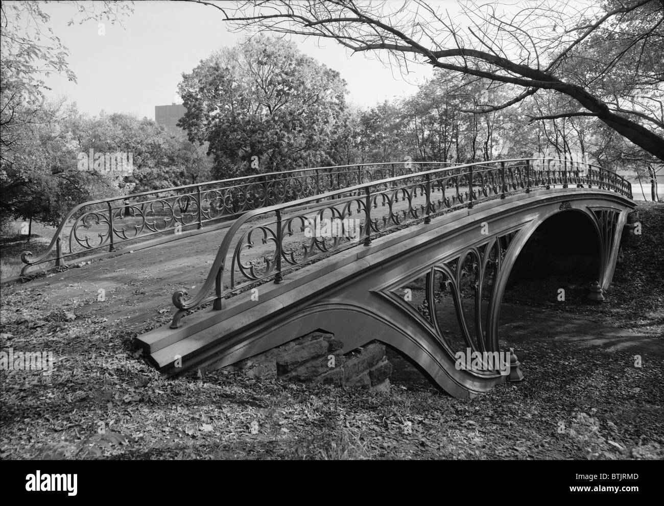 New York City, Central Park's Gothic Arch, view from pedestrian path level looking southeast, photograph by Jet Lowe, circa 1980s. Stock Photo