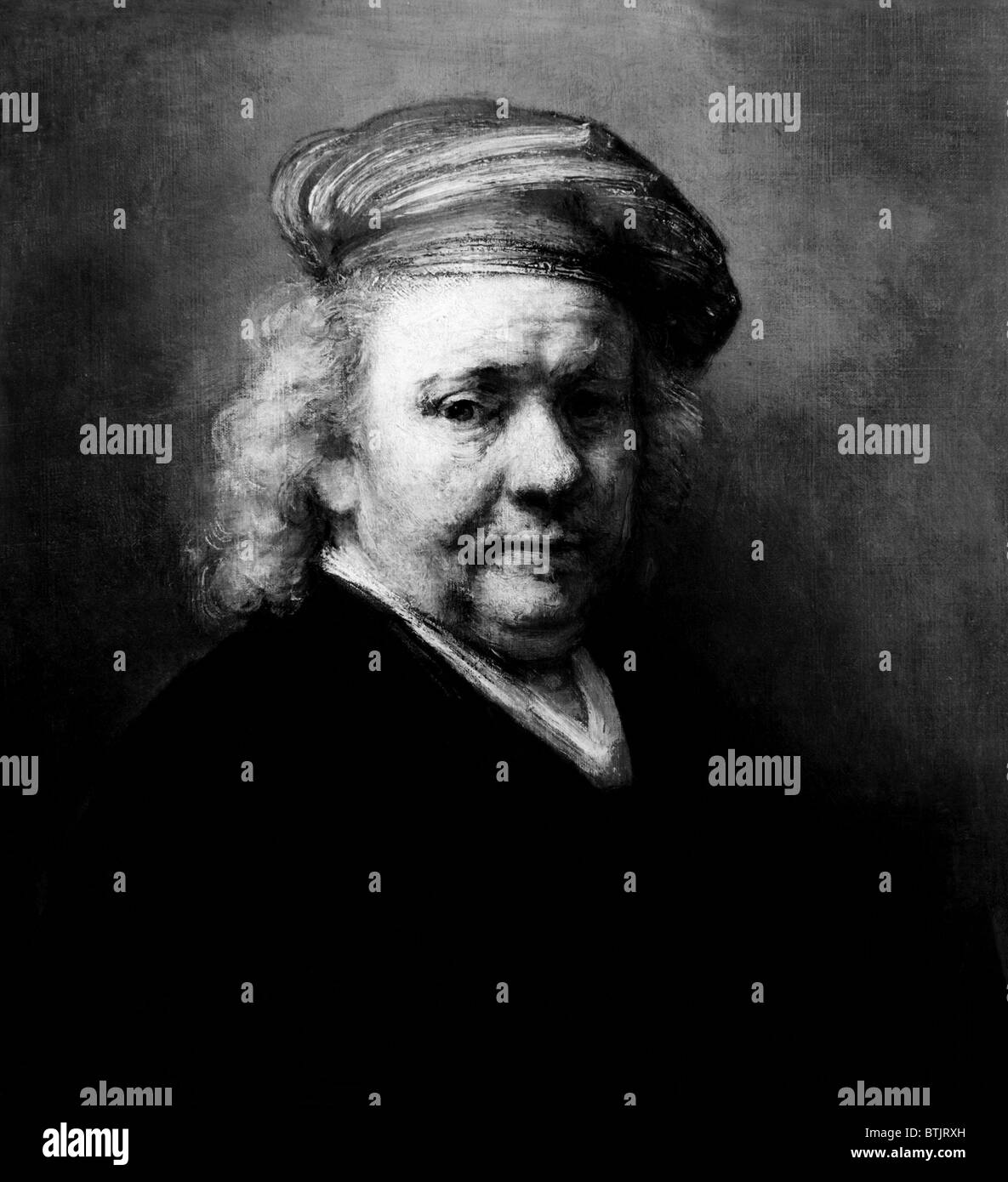 A self portrait of Dutch painter Rembrandt Harmenszoon van Rijn (aka