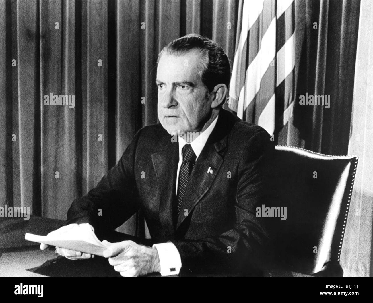 President Richard Nixon announcing his resignation, 08/08/74 Stock Photo