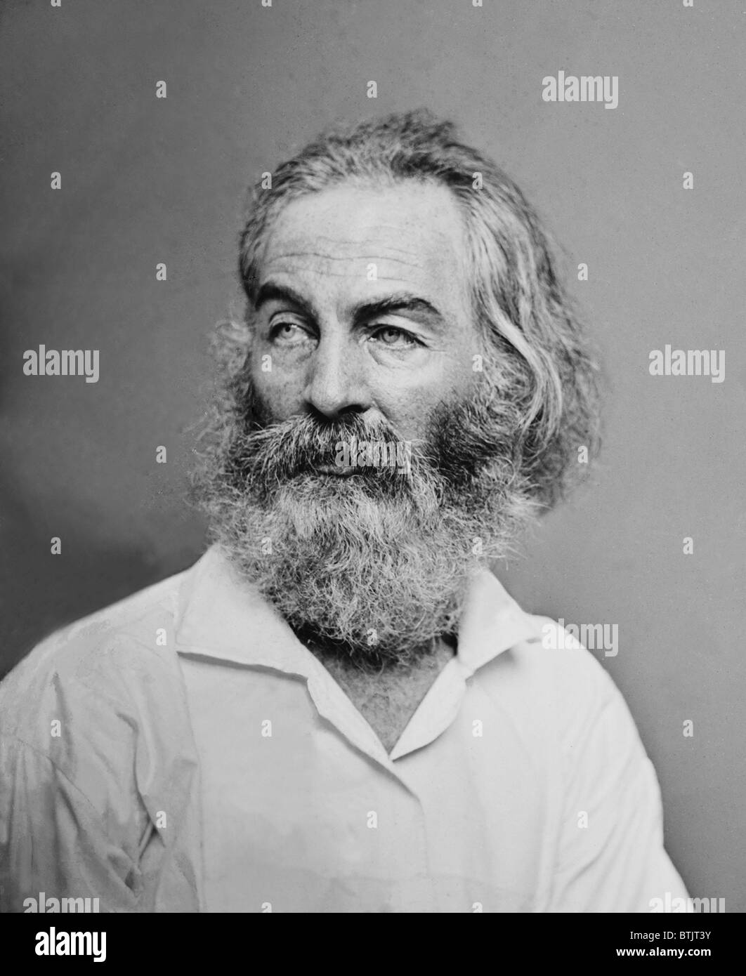 Walt Whitman (1819-1892) American poet, author, and journalist in portrait from Mathew Brady studio, ca. 1863. Stock Photo