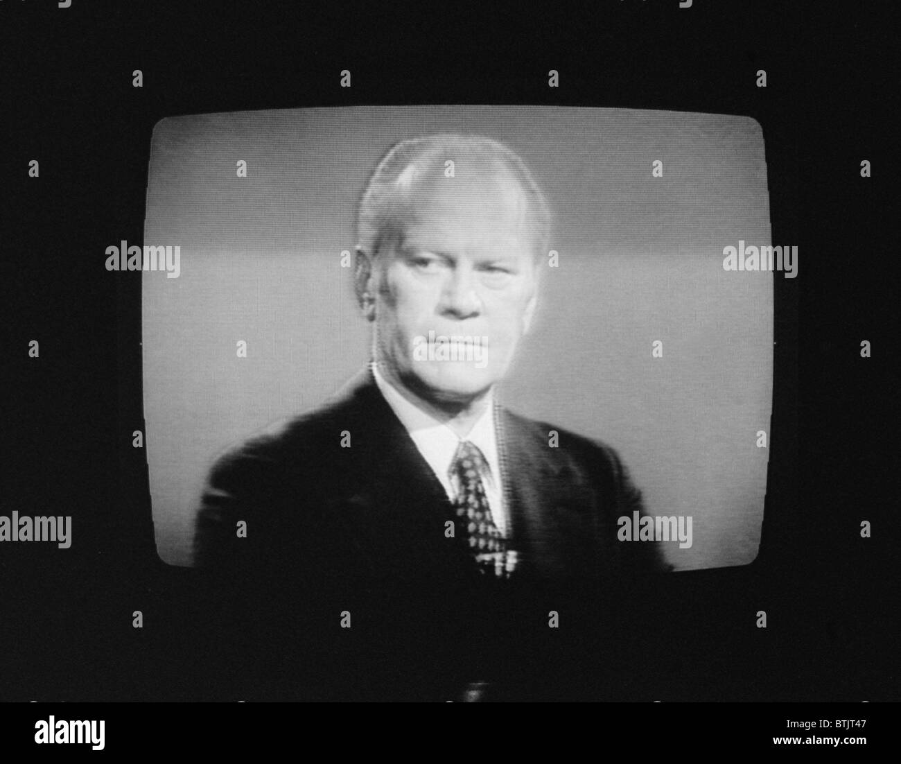 President Gerald Ford (1913-2006), U.S. President 1974-1977, on television during his first presidential debate in Philadelphia, Pennsylvania, photograph by Thomas J. O'Halloran, September 23, 1976. Stock Photo