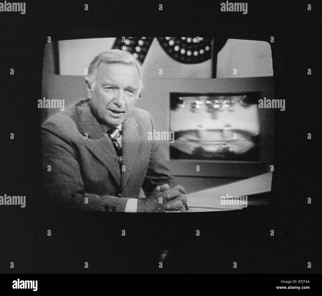 Walter Cronkite, American Journalist, on television during the 1st presidential debate between Gerald Ford and Jimmy Carter, in Stock Photo