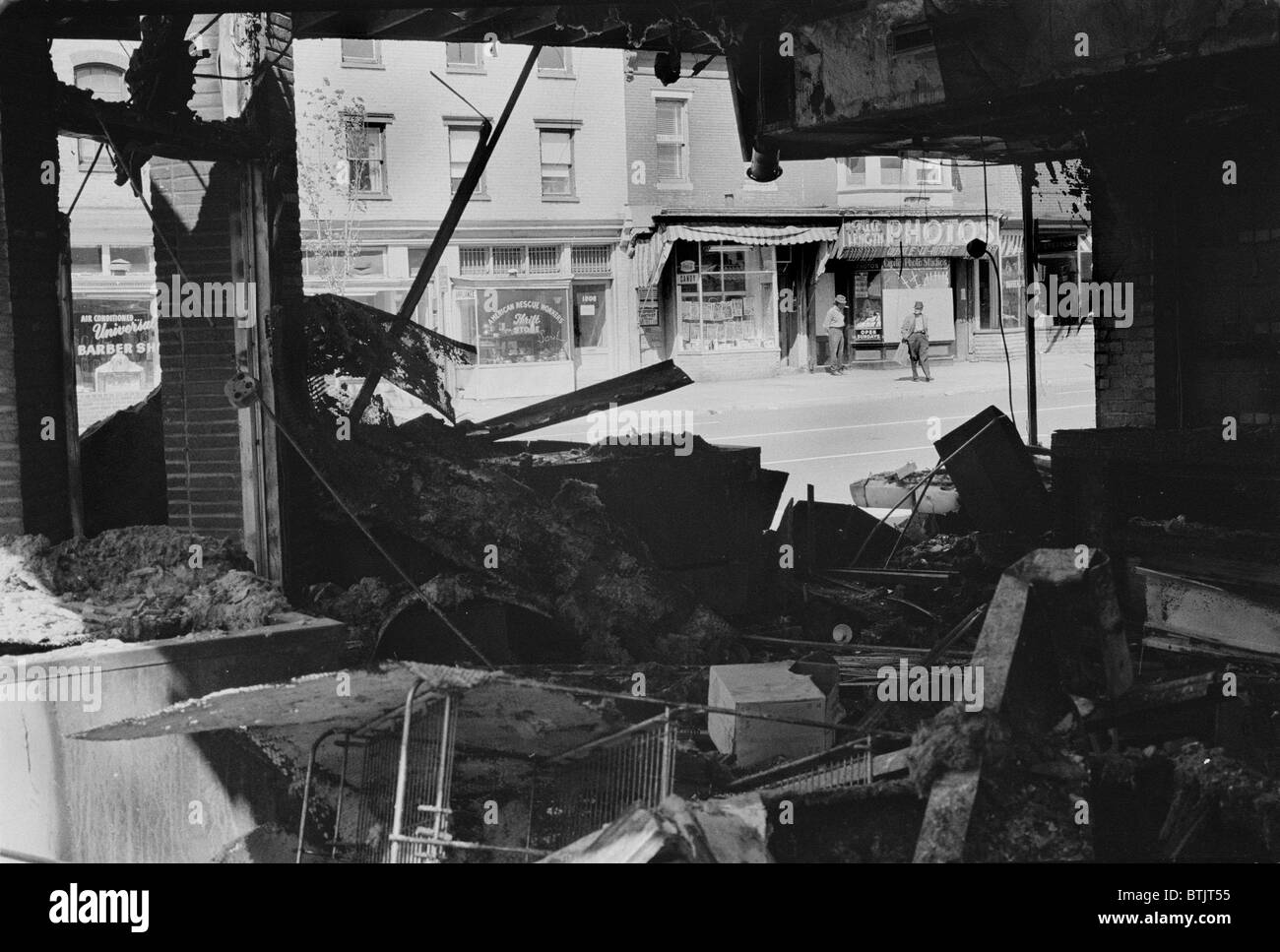 Civil rights, riot damage in Washington DC, ruins of a store in Washington DC that was destroyed during the riots that followed Stock Photo