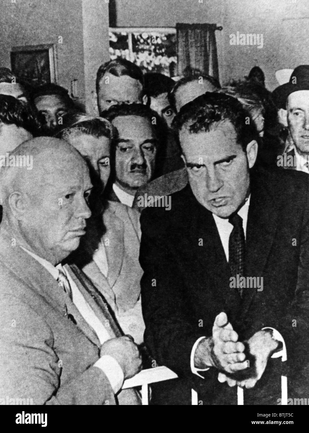 Soviet Premier Nikita Khrushchev, and U.S. Vice President Richard Nixon, Moscow, at the Kitchen Debate, July 24, 1959. CSU Archi Stock Photo