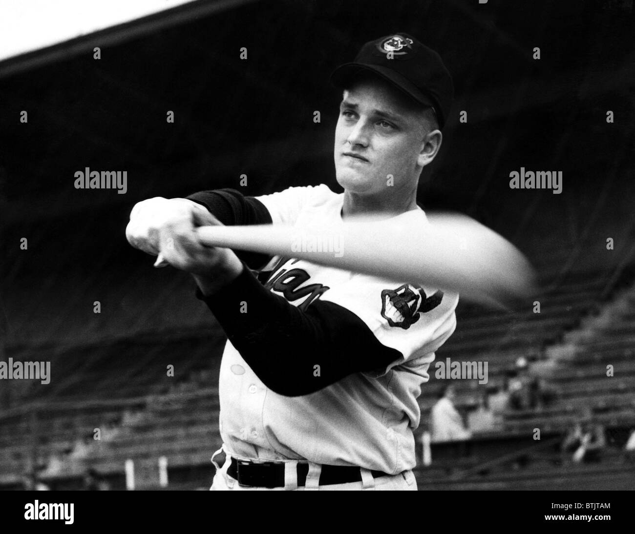Roger Maris, (1934-1985), playing for the Cleveland Indians, 1957. Stock Photo