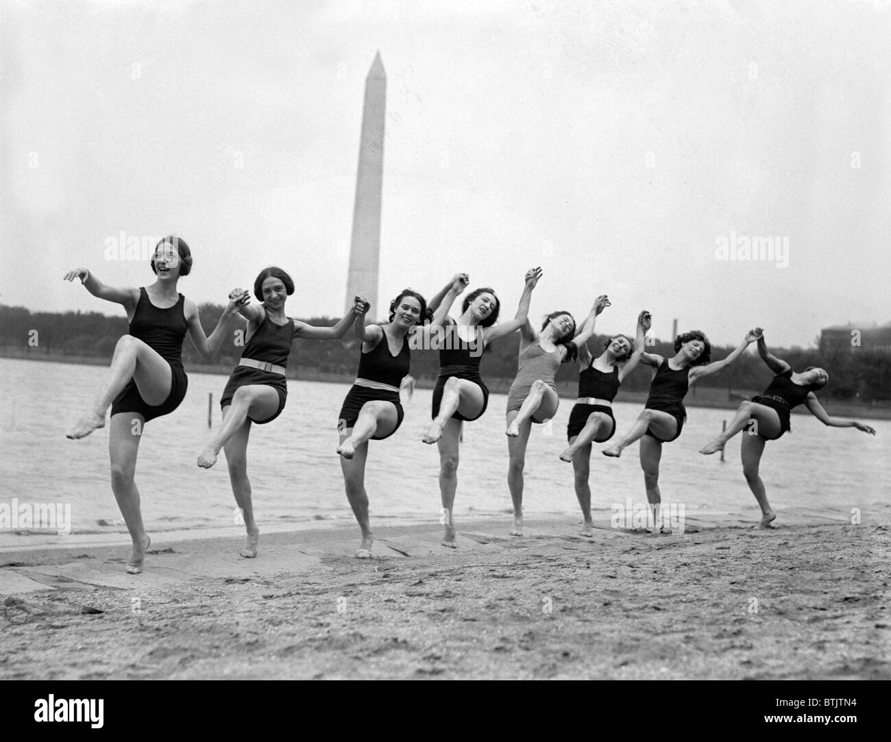 Marion Morgan dancers on a Washington, D.C. Beach in 1923. They popular vaudeville troop performed ballets based on classical legends. Stock Photo