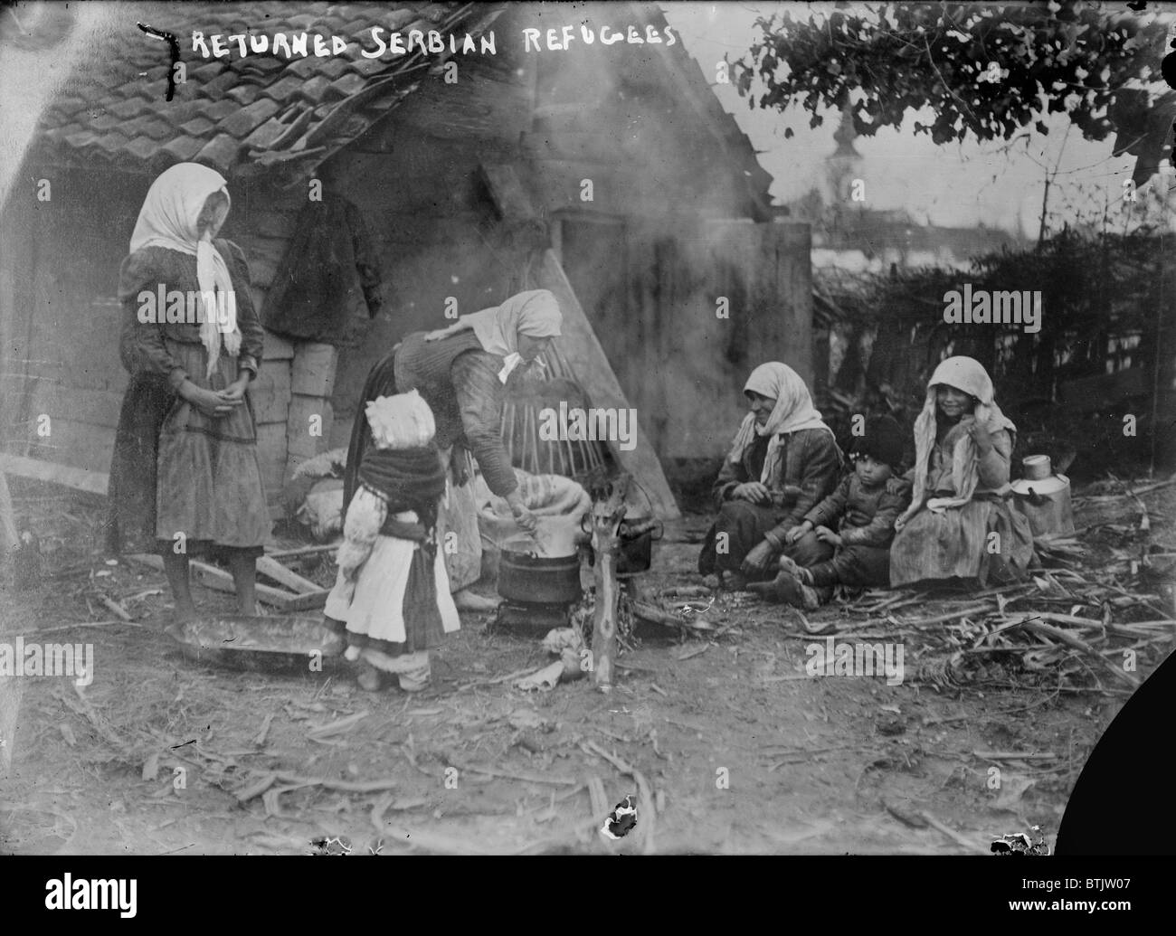 WORLD WAR I, returned Serbian refugees, photograph circa 1914. Stock Photo