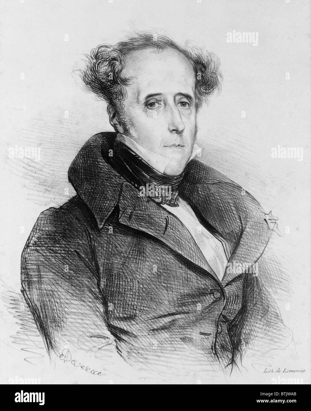 François-Auguste-René, vicomte de Chateaubriand (1768-1848) established many of the emotional and spiritual themes that pervaded Romantic writing in the 19th century. Ca. 1825. Stock Photo