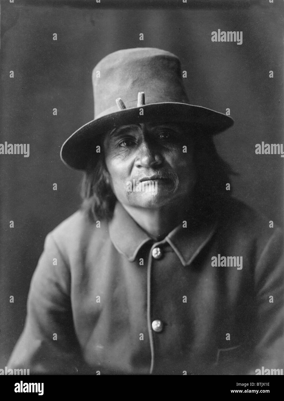 Portrait of a Navajo policeman, original title: 'A Policeman', photograph by Edward S. Curtis, 1904. Stock Photo