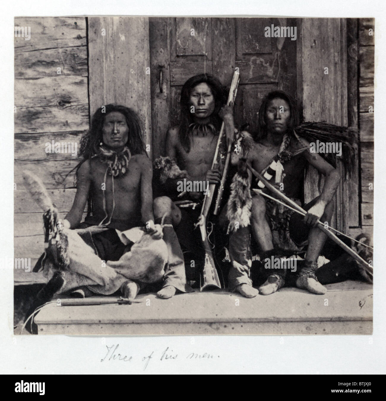 Three Native American Indians, detail from diptych titled: 'Garry the Spokan chief and three of his men', photograph, 1861. Stock Photo
