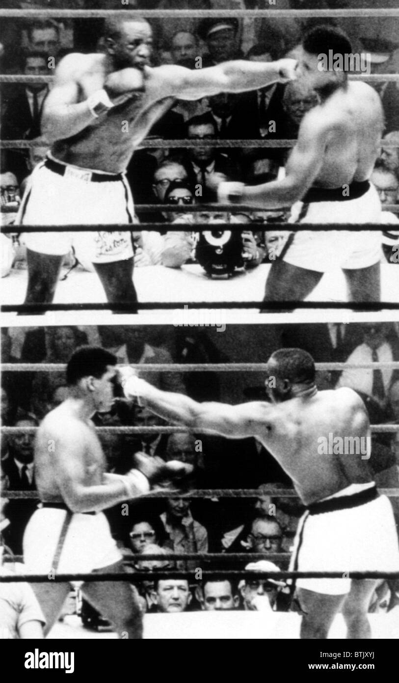 The first Sonny Liston vs. Cassius Clay (Muhammad Ali) fight in Miami, 1964 Stock Photo