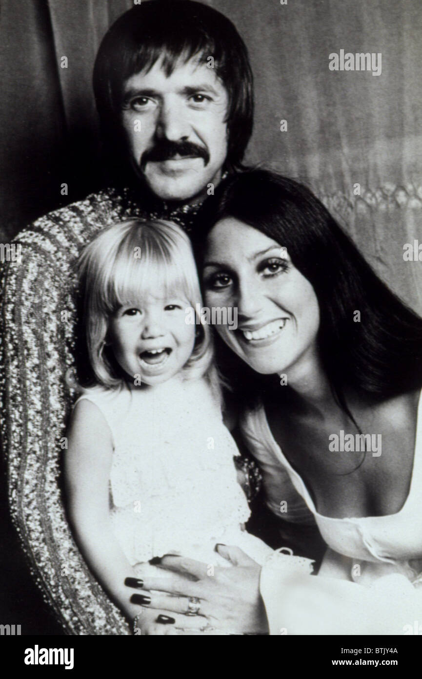 Sonny & cher with daughter Chastity Bono at age 4, 1972 Stock Photo