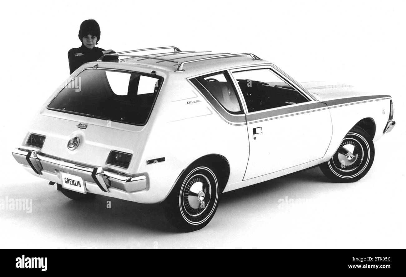 American Motors' The Gremlin, the first US built two-door subcompact car, with a rear hatchback & lift-gate, created to compete Stock Photo