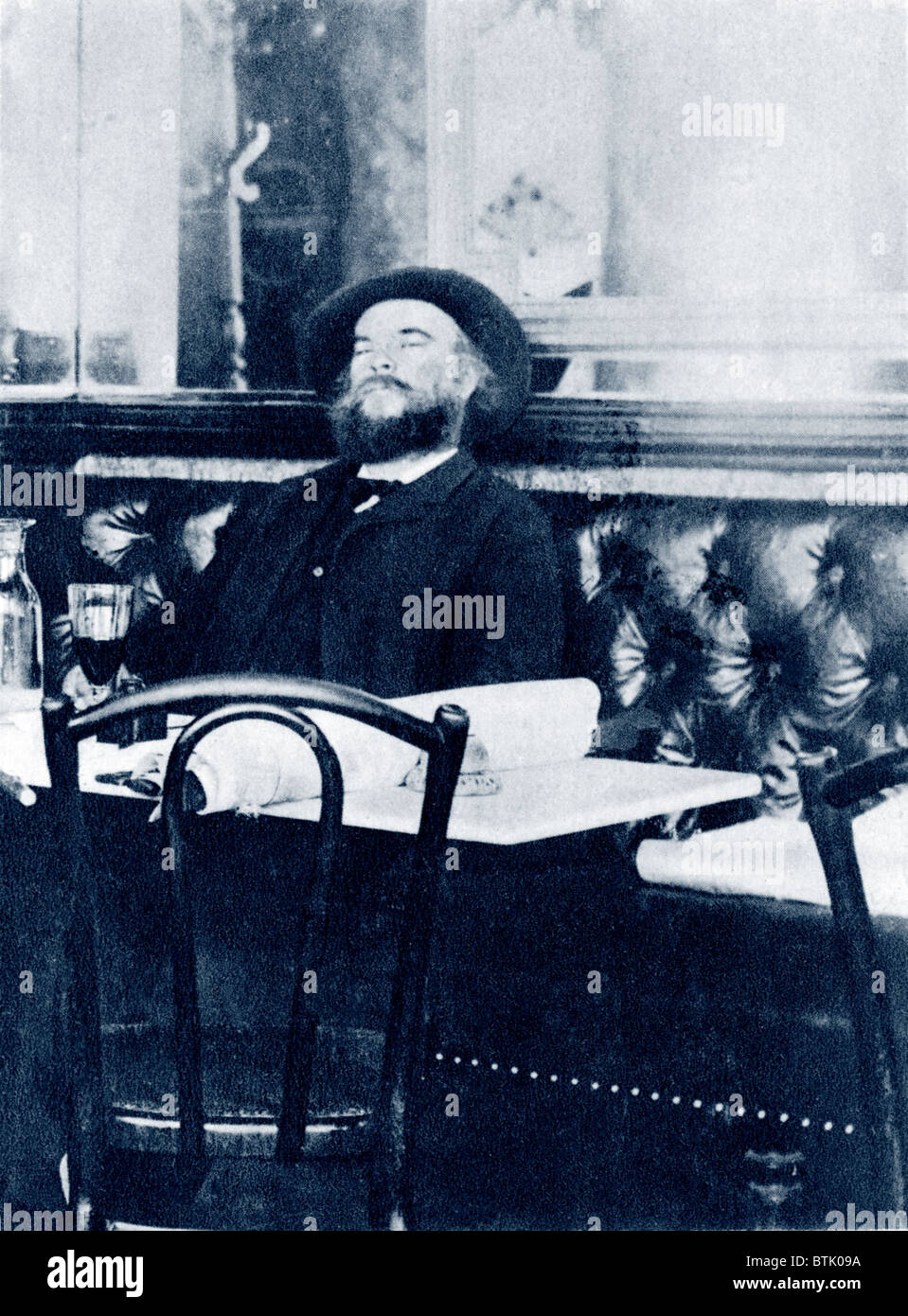 Paul Verlaine (1844-1896), French poet, associated with Arthur Rimbaud, was artistically associated with the 'Decadents,' Stephane Mallarme and Charles Baudelaire. 1891. Stock Photo