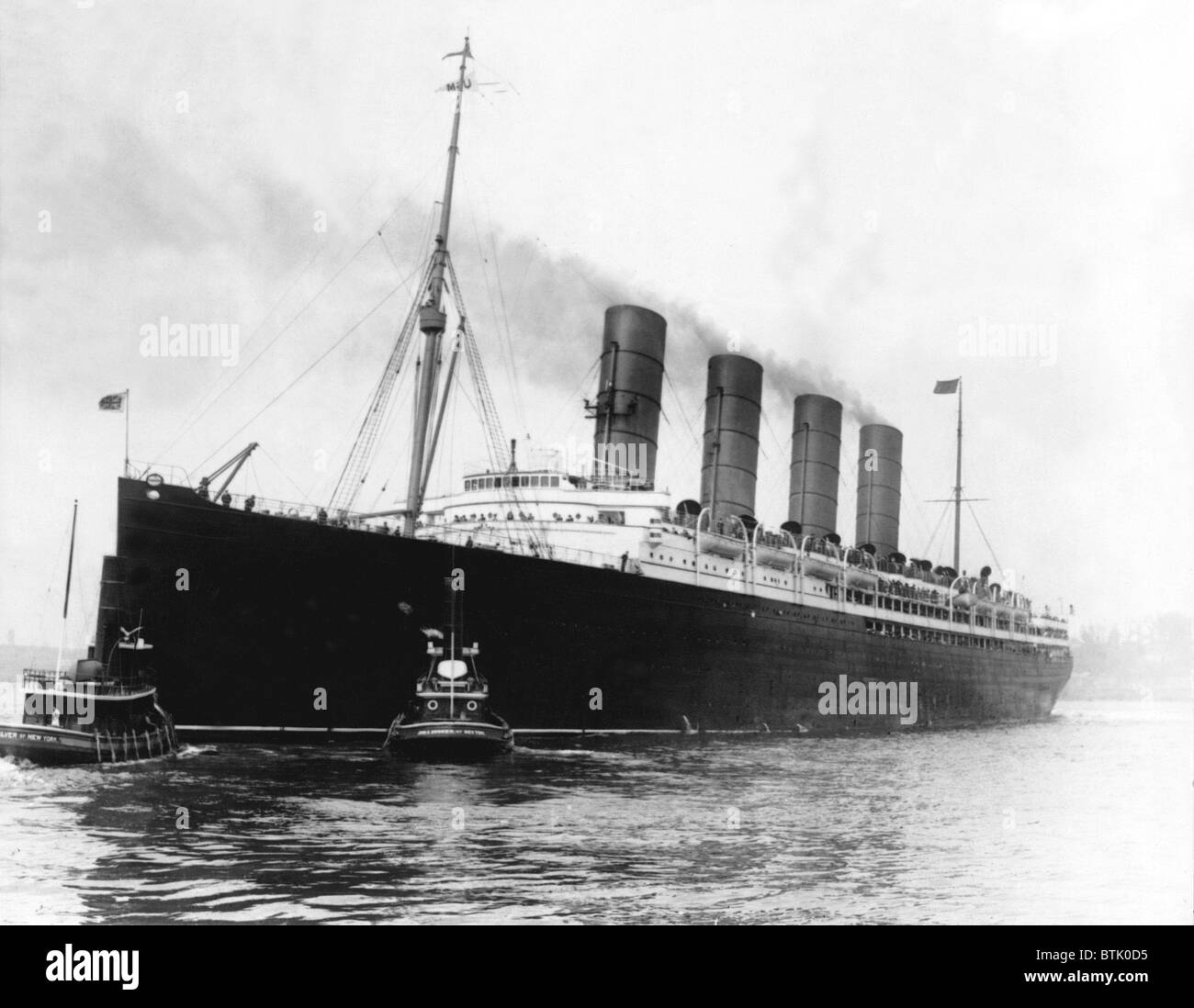 S.S. Lusitania in New York, around 1915. Stock Photo