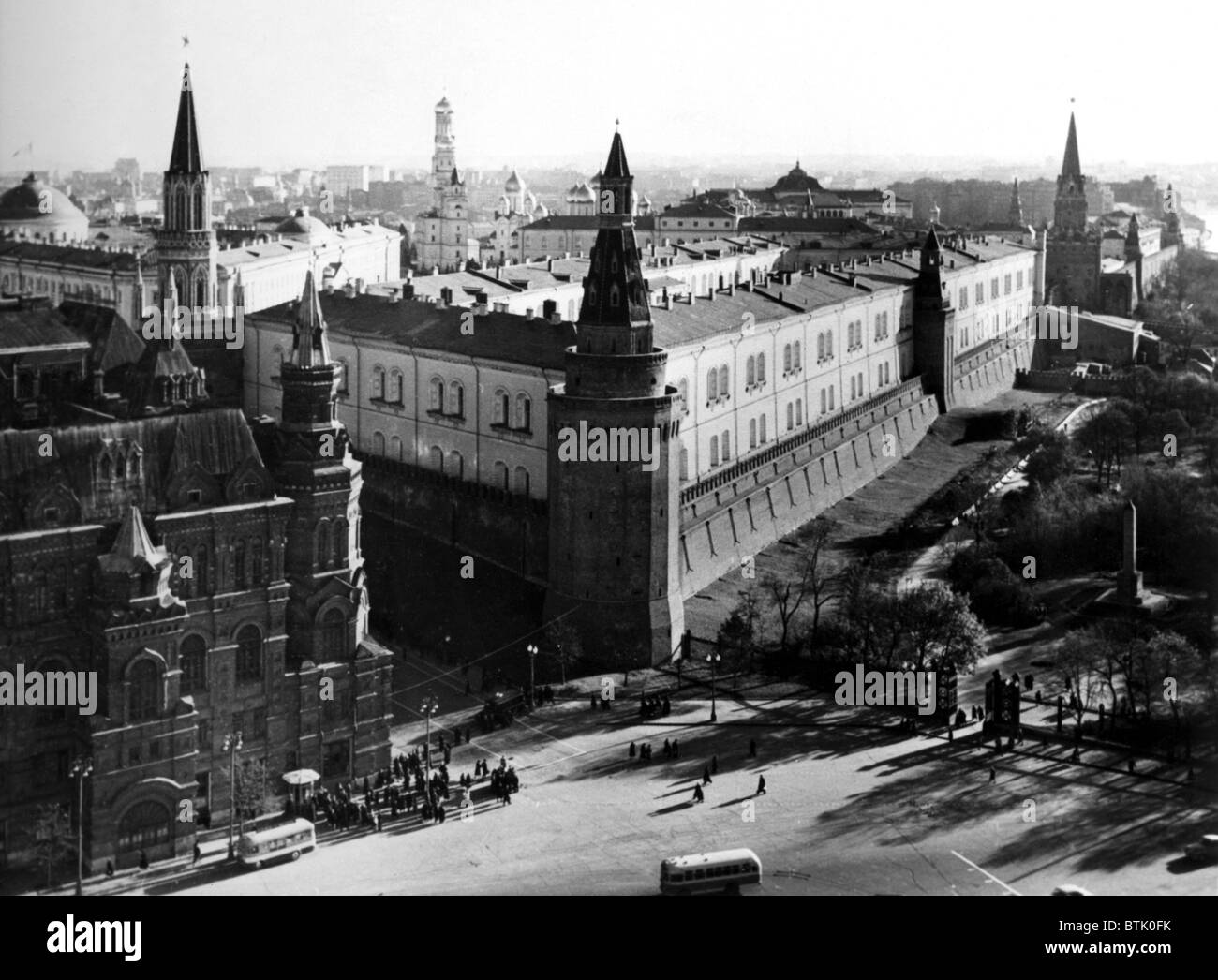 Kremlin, Moscow. Sprawling headquarters of the Russian goverment shot from the Moskva Hotel, 11/19/57 Stock Photo