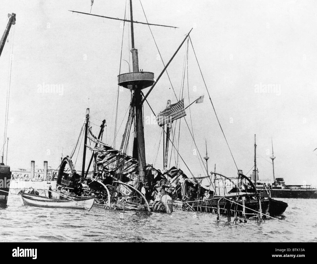 The Battleship USS Maine as it sinks to the bottom of Havana Harbor. February 15, 1898. Courtesy: CSU Archives/Everett Collectio Stock Photo