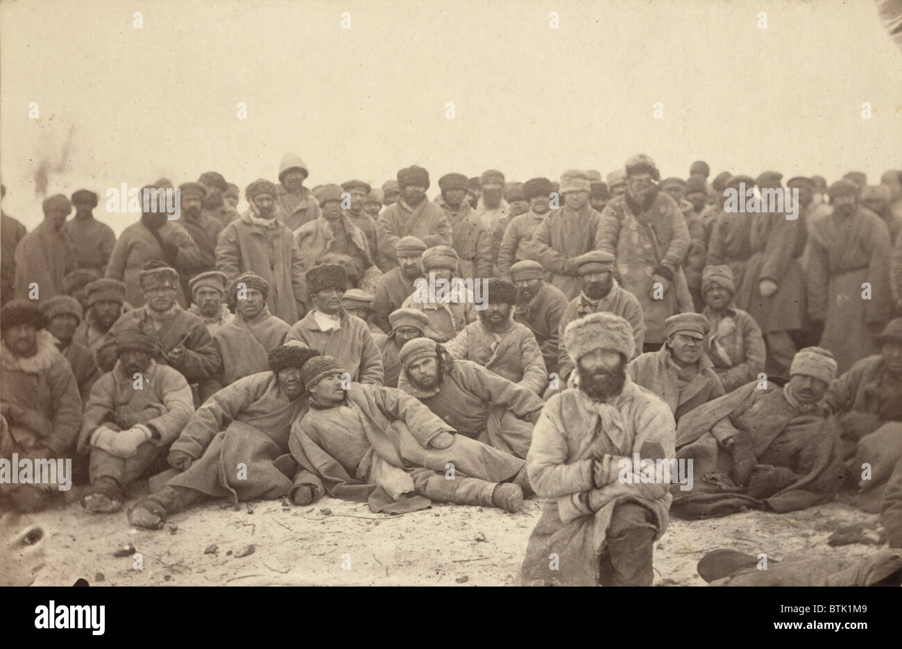 Siberia, A group of hard-labor convicts, photograph, 1885-1886. Stock Photo