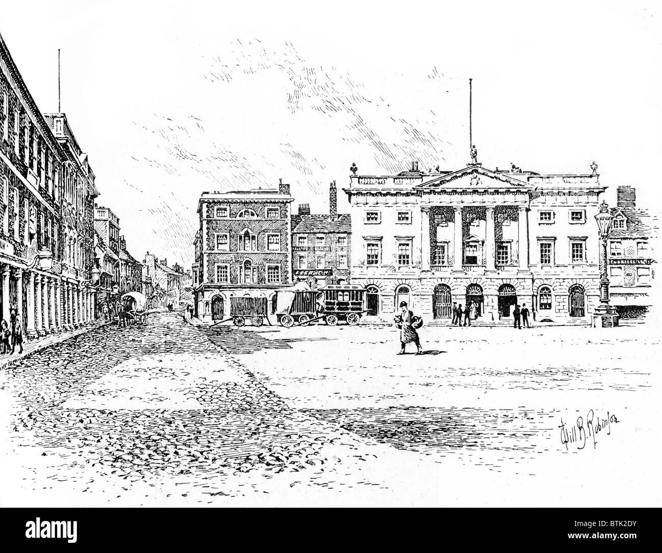 Town Hall and Market Square Newark Upon Trent circa 1880 Stock Photo