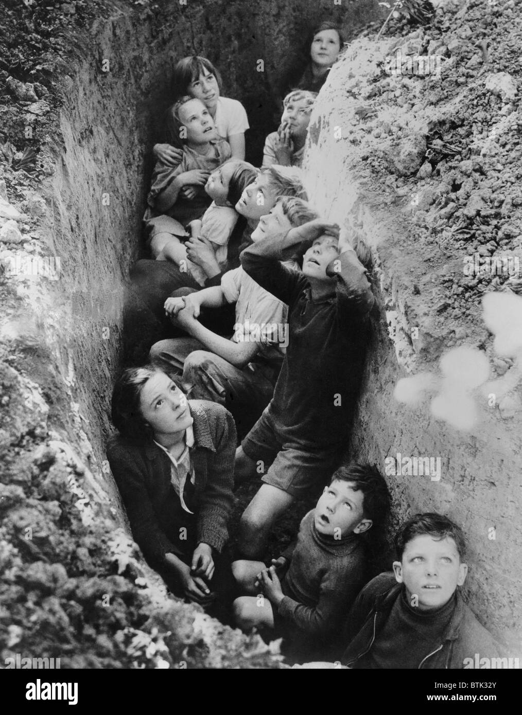 Children in an English bomb shelter during the German bombing of British cities in 1940-41. Stock Photo