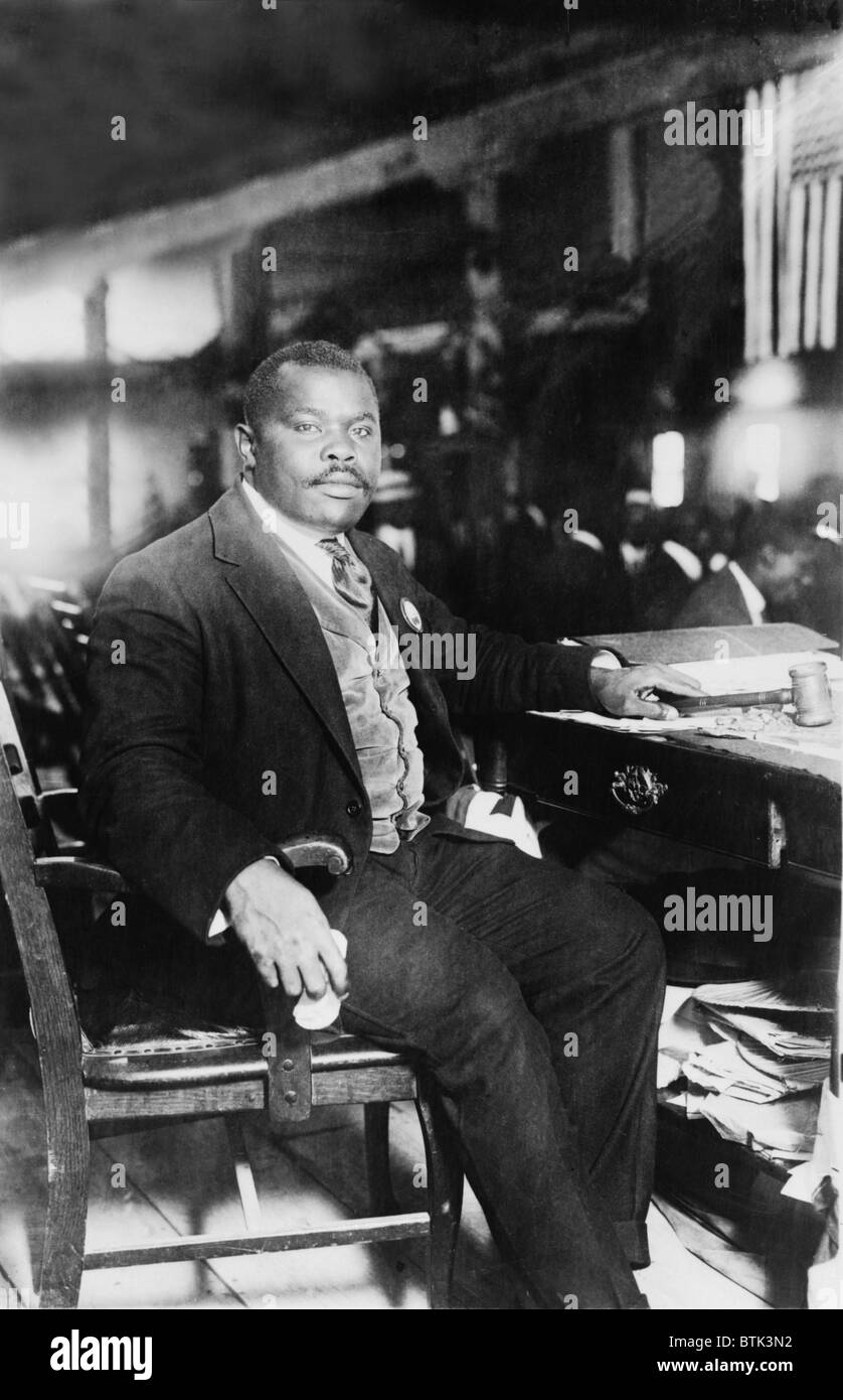 Marcus Garvey (1887-1940), founded the African American nationalist organization, Universal Negro Improvement Association (UNIA) in 1914. His movement was successful until government investigators charged him with mail fraud, resulting in his imprisonment and deportation. Ca. 1920. Stock Photo