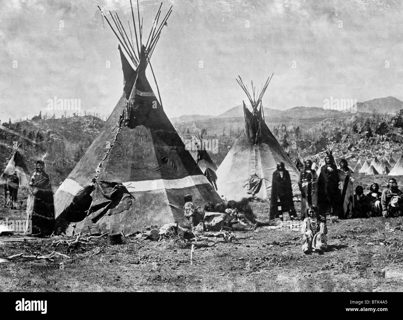 Skin tepees, Shoshone Indians. ca. 1880-1910 Stock Photo