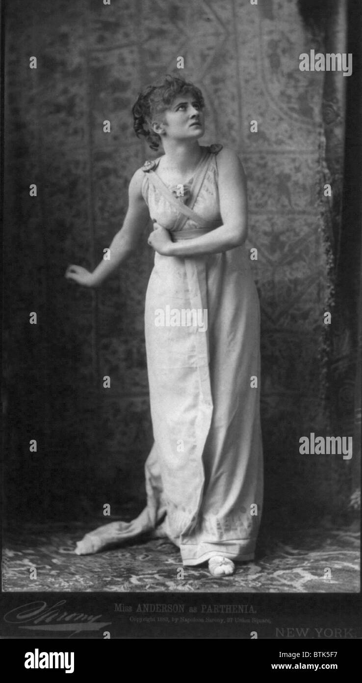 Mary Anderson de Navarro (1859-1940), American actress in role of Parthenia, the Grecian girl who tames a barbarian in an adaptation of the German play, INGOMAR. 1883. Stock Photo