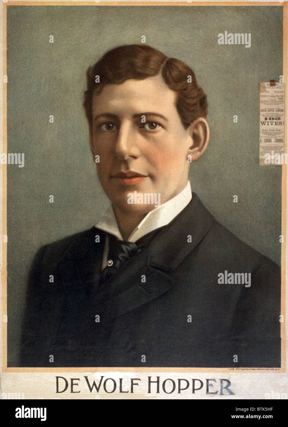 De Wolf Hopper (1858-1935), American comic actor in portrait poster from the early years of his long stage career. 1881. Stock Photo