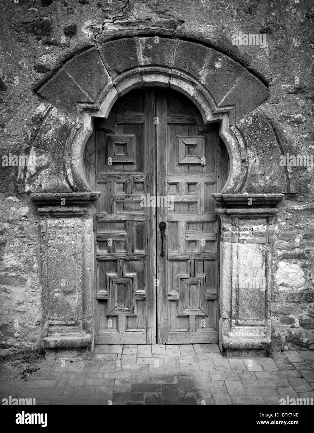 Mission San Francisco de la Espada, detail of the front door. San
