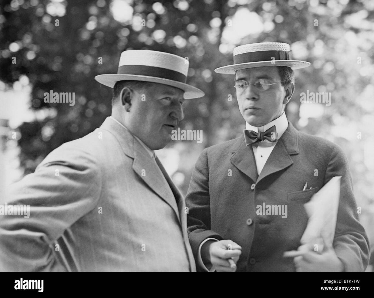 Harry Thaw (1871-1947), accompanied a man, possibly one of his lawyers, in New York during his trial for the murder of architect Stanford White. 1909. Thaw was portrayed by Robert Joy in RAGTIME, 1981. Stock Photo