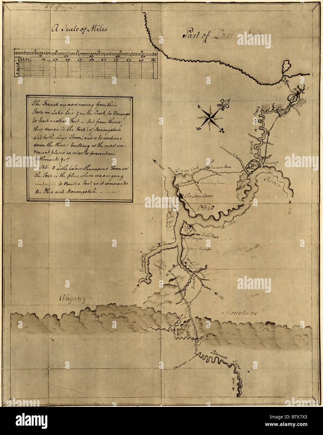 George Washington's map, accompanying his 'journal to the Ohio', 1754. Surveyed and drawn by George Washington, 1766 Stock Photo
