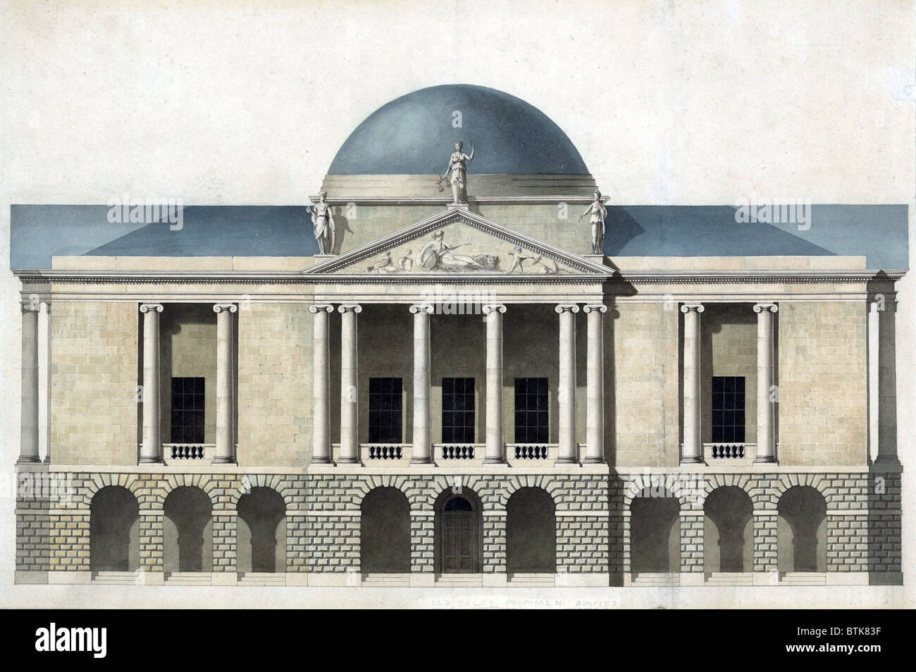 John Nash's (1752-1835), building design for the County Hall, Stafford, England. The harmoniously proportioned classical Palladian design was never executed. 1794. Stock Photo