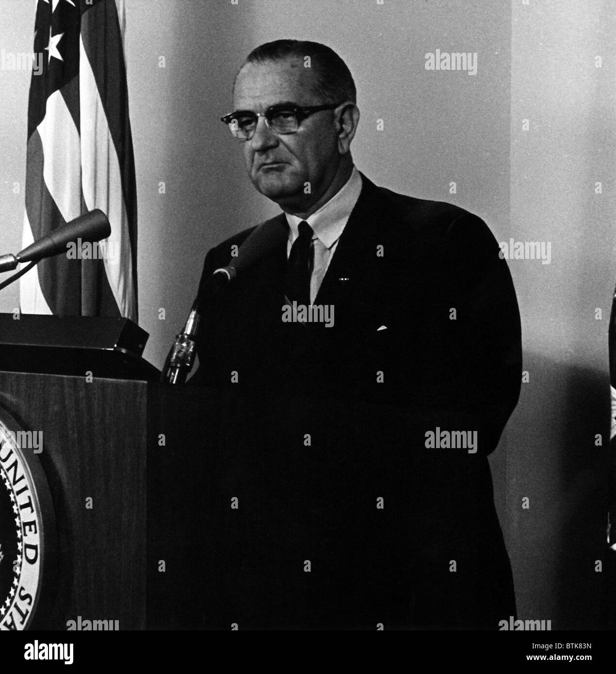 Vietnam War. President Lyndon B. Johnson President Lyndon B. Johnson Midnight Address on 2nd Gulf of Tonkin incident, Stock Photo