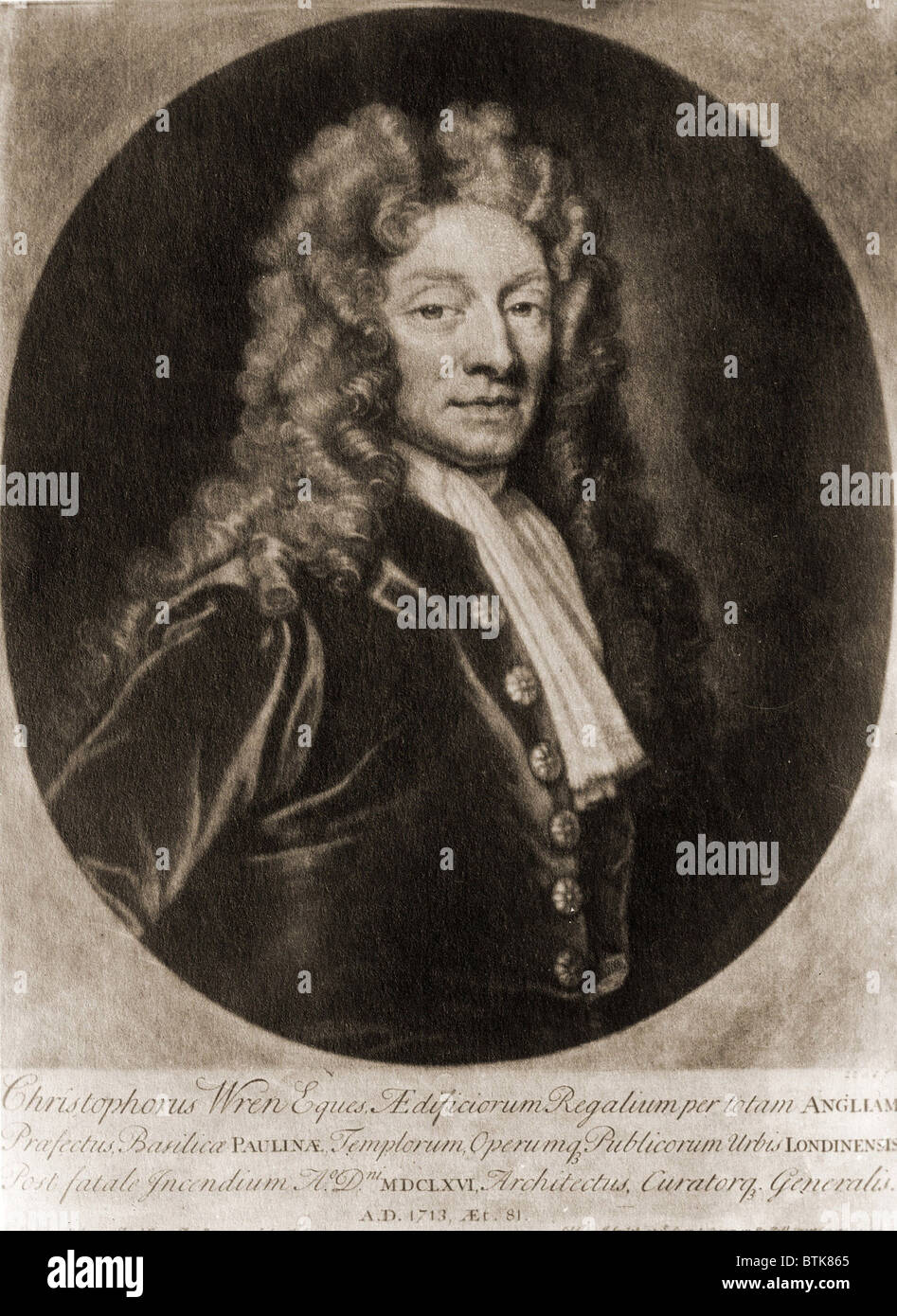 Christopher Wren (1632-1723), British architect of St Paul's Cathedral.  The Great Fire of London in 1665, cleared over half of Stock Photo