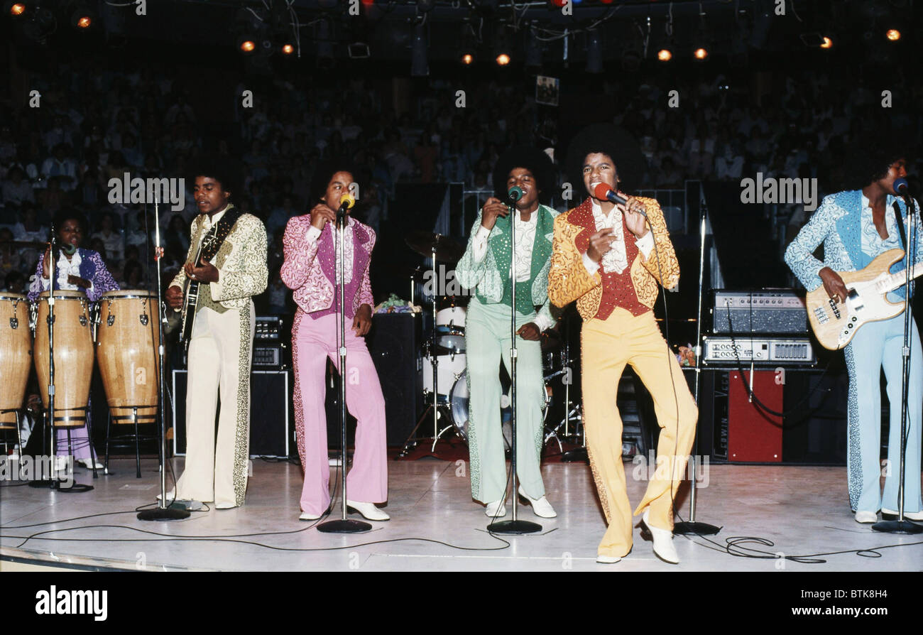 EXCLUSIVE TO EVERETT - NEVER PREVIOUSLY PUBLISHED: The Jackson Five, from back left: Randy Jackson, Tito Jackson, Marlon Jackson Stock Photo