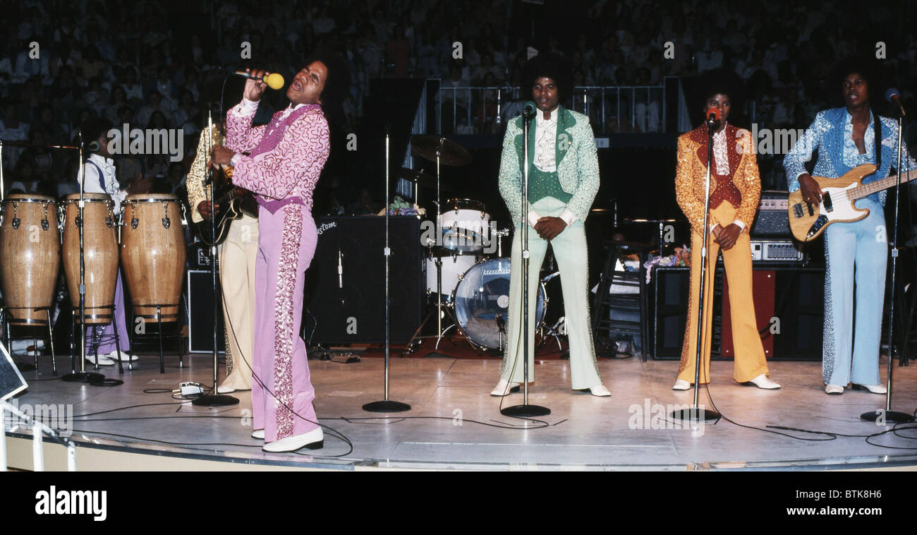 EXCLUSIVE TO EVERETT - NEVER PREVIOUSLY PUBLISHED: The Jackson Five, from back left: Randy Jackson, Tito Jackson, Marlon Jackson Stock Photo