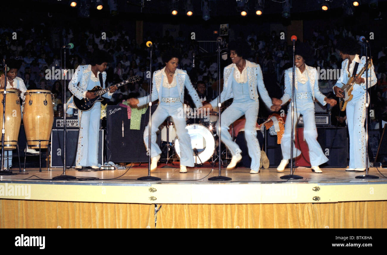EXCLUSIVE TO EVERETT - NEVER PREVIOUSLY PUBLISHED: The Jackson Five: from back left: Randy Jackson, Tito Jackson, Marlon Jackson Stock Photo