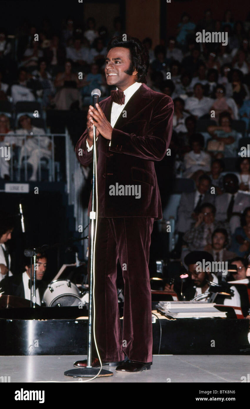 Johnny Mathis, 1975, Millrun Playhouse Theater in the Round, Niles, Illinois. Stock Photo