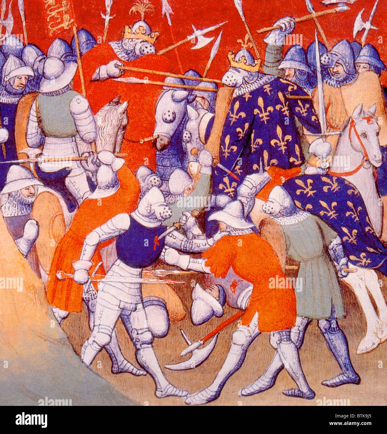 The Battle of Poitiers, Edward the Black Prince defeats and captures John II of France and his son, Philip the Bold of Burgundy, 1356 Stock Photo