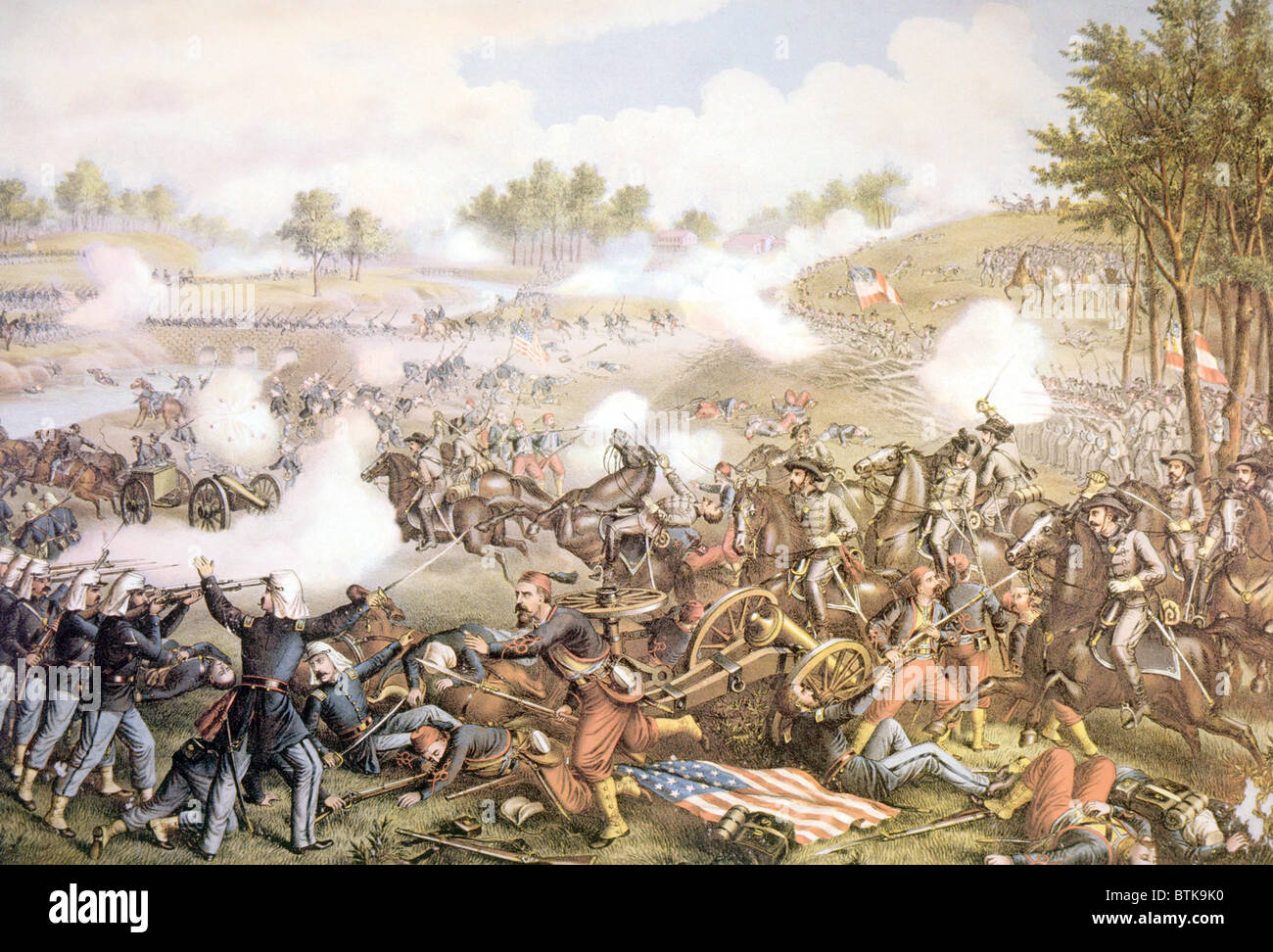 The Battle of Bull run on July 21, 1861, lithograph by Kurz & Allison, 1889 Stock Photo
